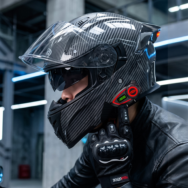 Full Face Motorcycle Helmet With Bluetooth - ABS Material Motorcycle Helmets Double Visor